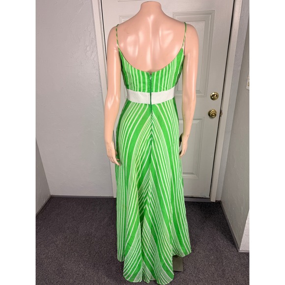 Vintage 70s Women's Dress 10 Cotton Polyester Maxi V neck Striped Party K3-21 - Picture 9 of 15